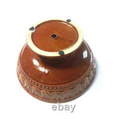 Vintage Heavy Pedestal Pottery Bowl Serving Platter Intricate Decor Orange Rust