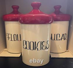 Vintage Holiday Designs 5 Piece Ceramic Canister Set White with Red Lids