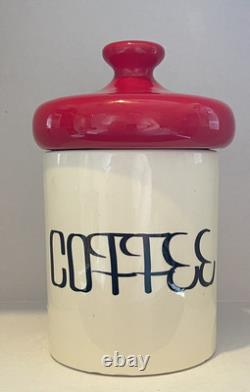 Vintage Holiday Designs 5 Piece Ceramic Canister Set White with Red Lids