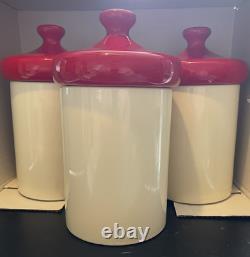 Vintage Holiday Designs 5 Piece Ceramic Canister Set White with Red Lids