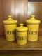 Vintage Holiday Designs Mid-century Ceramic Kitchen Canisters Flour, Sugar, Tea