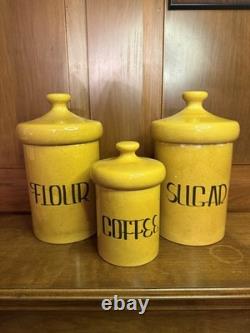 Vintage Holiday Designs Mid-Century Ceramic Kitchen Canisters Flour, Sugar, Tea
