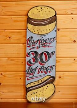 Vintage Hot Dog Sign 76cm Wooden Advertising Sign Retro Wall Art Circus Art
