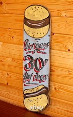 Vintage Hot Dog Sign 76cm Wooden Advertising Sign Retro Wall Art Circus Art