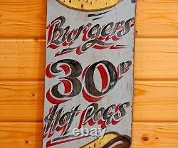Vintage Hot Dog Sign 76cm Wooden Advertising Sign Retro Wall Art Circus Art