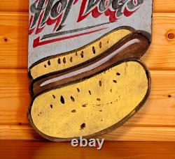 Vintage Hot Dog Sign 76cm Wooden Advertising Sign Retro Wall Art Circus Art