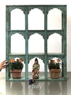 Vintage Indian Arched Display Unit. Nine Mughal Arched. Baby Blue & Eau De Nil