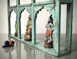 Vintage Indian Arched Display Unit. Nine Mughal Arched. Baby Blue & Eau De Nil