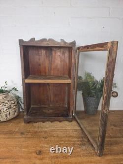Vintage Indian Colonial Wooden Glazed Shop Display Bathroom Kitchen Wall Cabinet