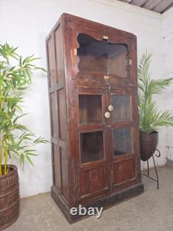 Vintage Indian Glazed Colonial Wooden Kitchen Bathroom Drinks Display Cabinet