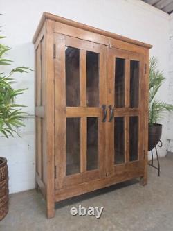Vintage Indian Glazed Colonial Wooden Kitchen Bathroom Drinks Display Cabinet