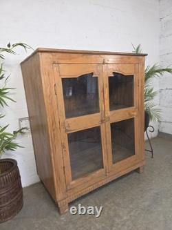 Vintage Indian Hardwood Glazed Colonial Wooden Kitchen Drinks Display Cabinet