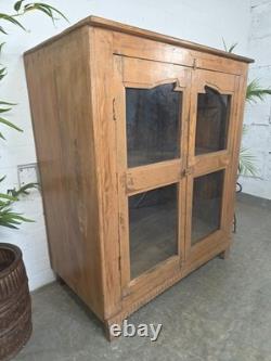 Vintage Indian Hardwood Glazed Colonial Wooden Kitchen Drinks Display Cabinet