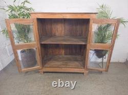 Vintage Indian Hardwood Glazed Colonial Wooden Kitchen Drinks Display Cabinet