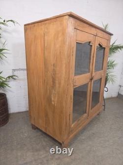 Vintage Indian Hardwood Glazed Colonial Wooden Kitchen Drinks Display Cabinet