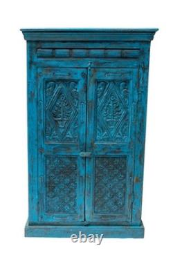 Vintage Indian Reclaimed Wooden Hand Carved Kitchen Storage Cupboard Wardrobe