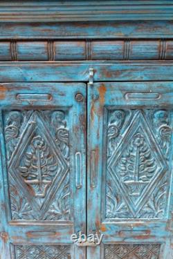 Vintage Indian Reclaimed Wooden Hand Carved Kitchen Storage Cupboard Wardrobe