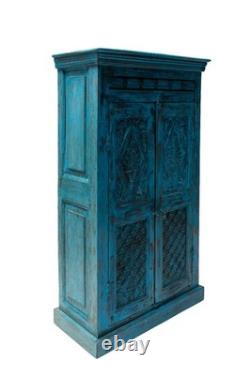 Vintage Indian Reclaimed Wooden Hand Carved Kitchen Storage Cupboard Wardrobe