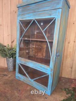 Vintage Indian Wooden Glazed Display Bathroom Kitchen Herb Spice Wall Cabinet