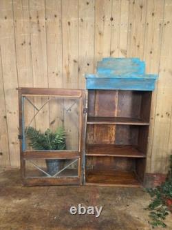 Vintage Indian Wooden Glazed Display Bathroom Kitchen Herb Spice Wall Cabinet