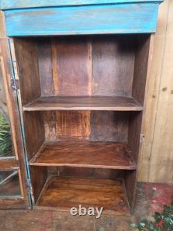 Vintage Indian Wooden Glazed Display Bathroom Kitchen Herb Spice Wall Cabinet