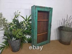 Vintage Indian Wooden Glazed Display Hallway Kitchen Wall Cabinet Key Spice Rack