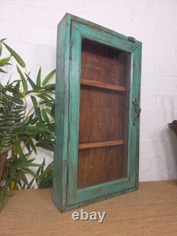 Vintage Indian Wooden Glazed Display Hallway Kitchen Wall Cabinet Key Spice Rack