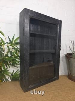 Vintage Indian Wooden Glazed Display Hallway Kitchen Wall Cabinet Key Spice Rack