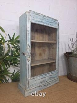 Vintage Indian Wooden Glazed Display Hallway Kitchen Wall Cabinet Key Spice Rack