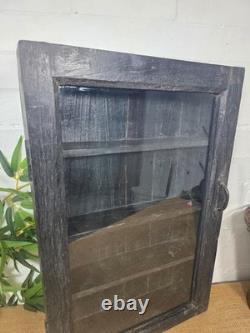 Vintage Indian Wooden Glazed Display Hallway Kitchen Wall Cabinet Key Spice Rack