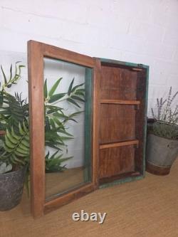 Vintage Indian Wooden Glazed Display Hallway Kitchen Wall Cabinet Key Spice Rack