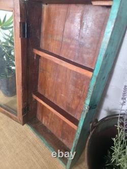 Vintage Indian Wooden Glazed Display Hallway Kitchen Wall Cabinet Key Spice Rack