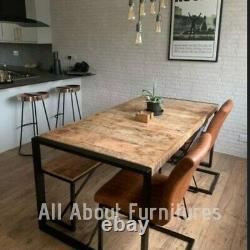 Vintage Industrial Dining Table Large Rustic Metal Wooden Kitchen Dining Table