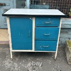 Vintage Industrial Retro Metal kitchen Cabinet Larder Cupboard Enamel Top Kitch