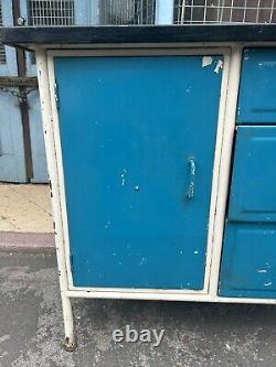 Vintage Industrial Retro Metal kitchen Cabinet Larder Cupboard Enamel Top Kitch