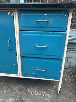 Vintage Industrial Retro Metal kitchen Cabinet Larder Cupboard Enamel Top Kitch