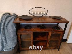Vintage Industrial Sideboard Buffet Cabinet Adjustable Shelves 2 Glass Doors NEW