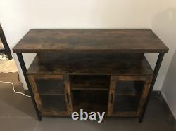 Vintage Industrial Sideboard Buffet Cabinet Adjustable Shelves 2 Glass Doors NEW