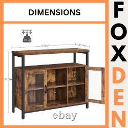 Vintage Industrial Sideboard Buffet Cabinet Adjustable Shelves 2 Glass Doors NEW
