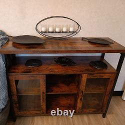 Vintage Industrial Sideboard Buffet Cabinet Adjustable Shelves 2 Glass Doors NEW