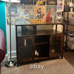 Vintage Industrial Sideboard Buffet Cabinet Adjustable Shelves 2 Glass Doors NEW