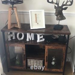 Vintage Industrial Sideboard Buffet Cabinet Adjustable Shelves 2 Glass Doors NEW
