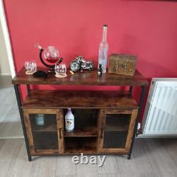 Vintage Industrial Sideboard Buffet Cabinet Adjustable Shelves 2 Glass Doors NEW