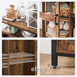 Vintage Industrial Sideboard Buffet Cabinet Adjustable Shelves 2 Glass Doors NEW