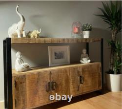 Vintage Industrial Sideboard Rustic Solid Wood Storage Cupboard Large Cabinet