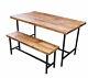Vintage Industrial Style Chic Rustic Table And Bench Set Metal Frame Chunky Wood