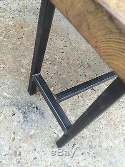 Vintage Industrial Style Chic Rustic Table and Bench Set Metal Frame Chunky Wood