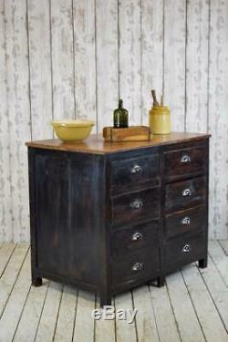 Vintage Industrial Wooden Kitchen Island Cupboard Cabinet Drawers Shop Counter