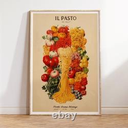 Vintage Italian Pasta Poster, Retro Kitchen Wall Art Print Decor