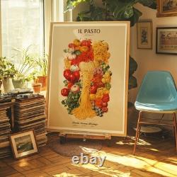 Vintage Italian Pasta Poster, Retro Kitchen Wall Art Print Decor